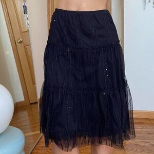 Vintage Black Tiered Midi / Knee Length Skirt w/ Sequins